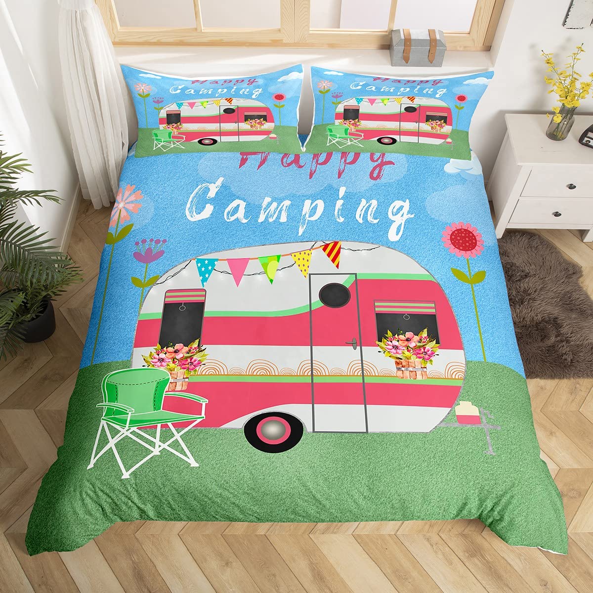 Outdoor Adventure Quilt - 해피 캠핑 이불 커버, 캠핑 침구